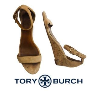 Tory Burch Tan Suede Cork Wedges Sz 8